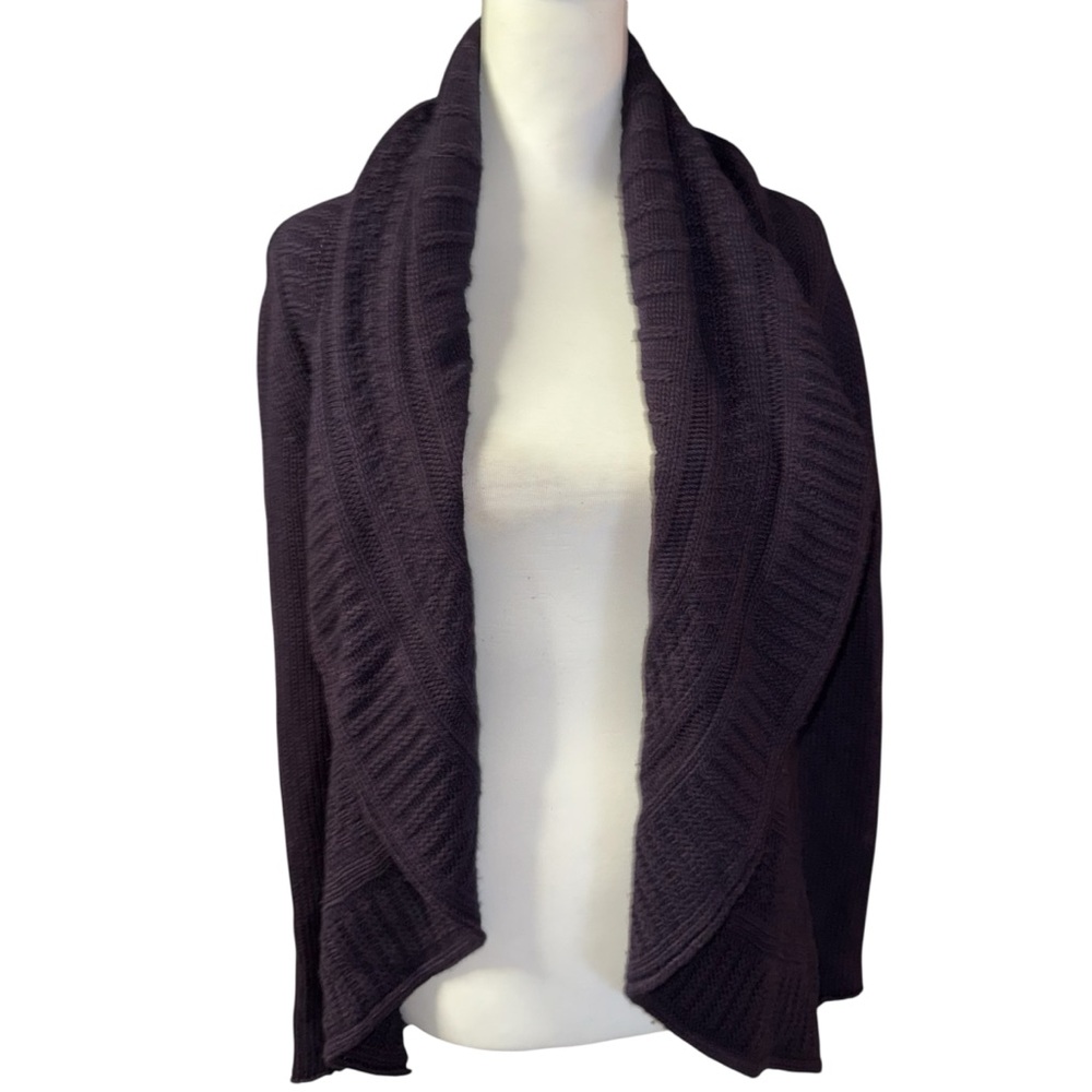 Autumn Cashmere Deep Purple Open Front Draped Cardigan Sweater Sz Medium - Picture 2 of 9